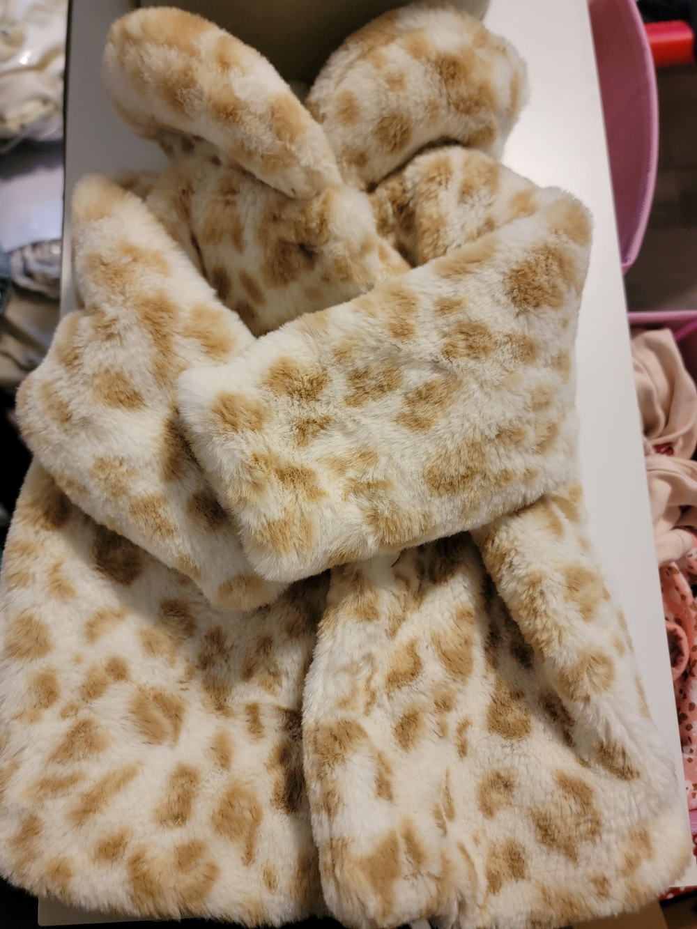 First Impressions Cream and Tan Faux Fur Girls Coat